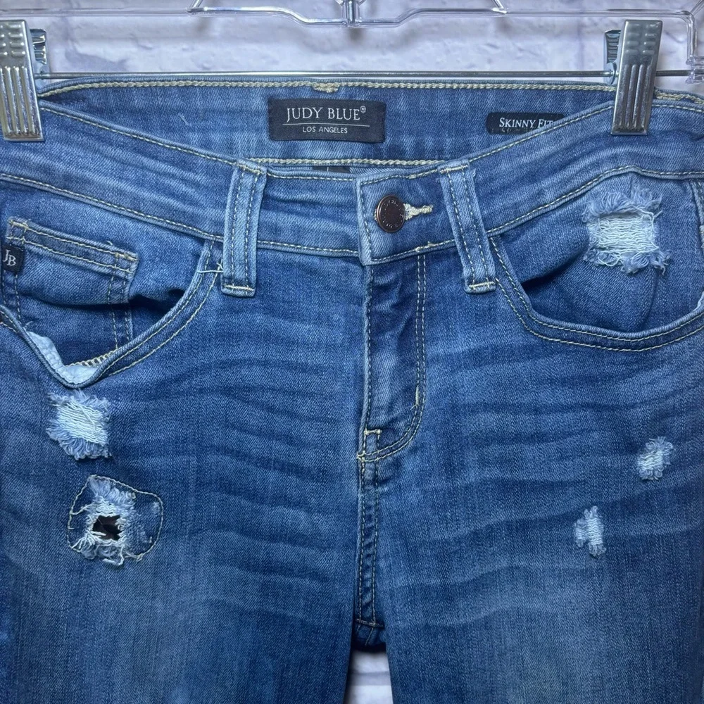 Judy Blue Jeans Womens 7/28 Blue Denim Skinny Distressed Leopard Stretch Pants